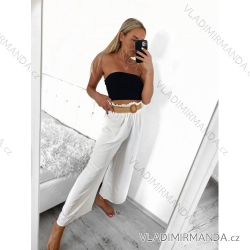 Kalhoty letní dlouhé volné s páskem dámské (S/M ONE SIZE) ITALSKÁ MÓDA IMPLI236388/DU S/M bílá
