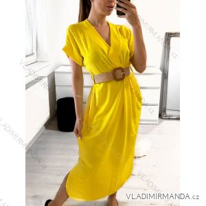 Šaty dlouhé letní s páskem krátký rukáv dámské (S/M ONE SIZE) ITALSKÁ MÓDA IMPLI235904
