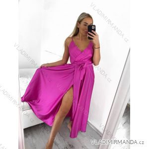 Long summer satin dress with straps women with belt (UNI S / M) ITALIAN FASHION IMM22INFINITE