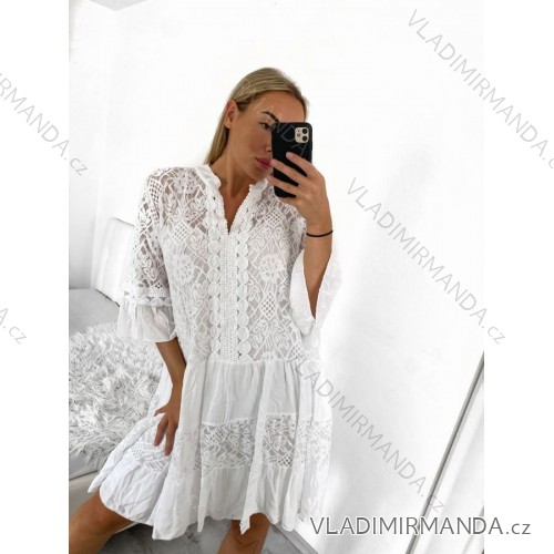 Šaty letní krajkové krátký rukáv dámské nadrozměr (2XL/3XL/4XL ONE SIZE) ITALSKÁ MÓDA IMBM23ELISA/DU 2XL/3XL bílá