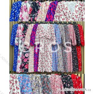 Šaty letní šifonové dlouhý rukáv dámské květované (S/M ONE SIZE) ITALSKÁ MÓDA IMWGB232728