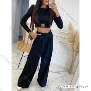 Souprava letní elegantní kalhoty dlouhé a top dlouhý rukáv dámská (S/M ONE SIZE) ITALSKÁ MÓDA IMWE232732