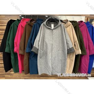 Kabát flaušový s kapucí dlouhý rukáv dámský nadrozměr (XL/2XL ONE SIZE) ITALSKÁ MÓDA IMWD232744