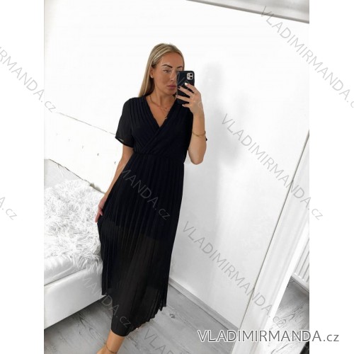 Women's Long Chiffon Short Sleeve Dress (S/M ONE SIZE) ITALIAN FASHION IMWGS231048 S/M black