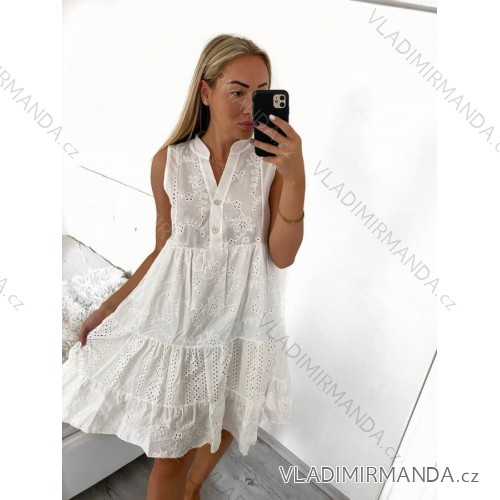 Women's Sleeveless Lace Shirt Dress (S/M ONE SIZE) ITALIAN FASHION IMWGB232314 S/M white