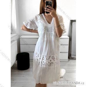 Šaty letní boho krajkové krátký rukáv dámské (S/M ONE SIZE) ITALSKÁ MÓDA IMPLI238273
