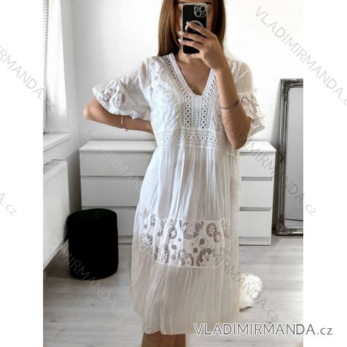 Šaty letní boho krajkové krátký rukáv dámské (S/M ONE SIZE) ITALSKÁ MÓDA IMPLI238273