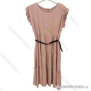 Šaty krátký rukáv s páskem dámské nadrozměr (L/XL/2XL ONE SIZE) ITALSKá MóDA IM423VIOLETA