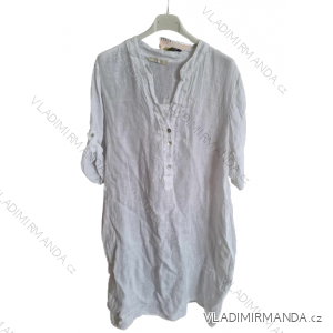 Šaty košilové lněné 3/4 dlouhý rukáv dámské nadrozměr (XL/2XL ONE SIZE) ITALSKá MóDA IM823100/DU