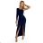 443-2 One shoulder long dress - navy blue with glitter