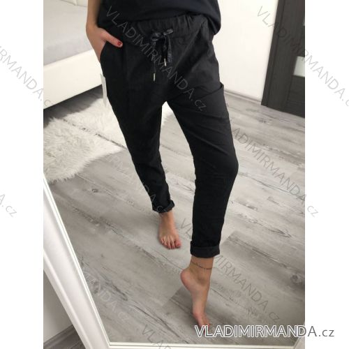 Women's Long Stretch Pants (L/XL ONE SIZE) ITALIAN FASHION IMC23090 S/M dark grey