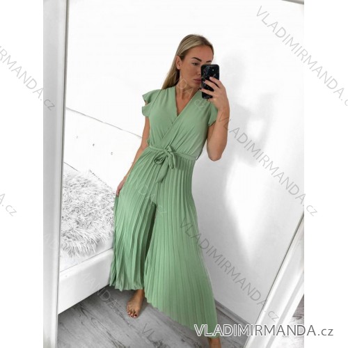 Overal dlhý elegantný krátky rukáv dámske (S/M ONE SIZE) TALIANSKA MÓDA IMWCC232642/DU S/M svetlozelená