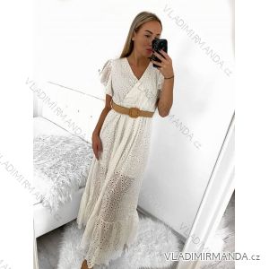 Šaty dlouhé letní krajkové s páskem krátký rukáv dámské (S/M ONE SIZE) ITALSKá MóDA IMM23M1890/DU