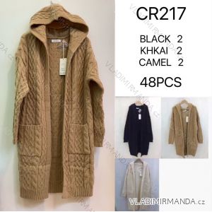 Cardigan pletený s kapucí dlouhý rukáv dámský (S/M ONE SIZE) ITALSKÁ MÓDA IMWCA23CR217