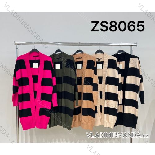 Cardigan pletený dlouhý rukáv dámský proužek (S/M ONE SIZE) ITALSKÁ MÓDA IMWP23ZS8065