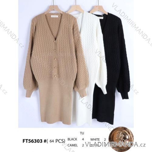 Women's Long Elegant Long Sleeve Knitted Dress (S/M ONE SIZE) FRENCH FASHION FMWT23FT56303