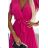 424-2 Chiffon pleated dress with a neckline and frills - pink barbie color