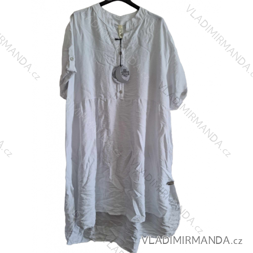 Šaty košilové krátký rukáv dámské nadrozměr (XL/2XL ONE SIZE) ITALSKÁ MÓDA IMD23610/DUR XL/2XL bílá