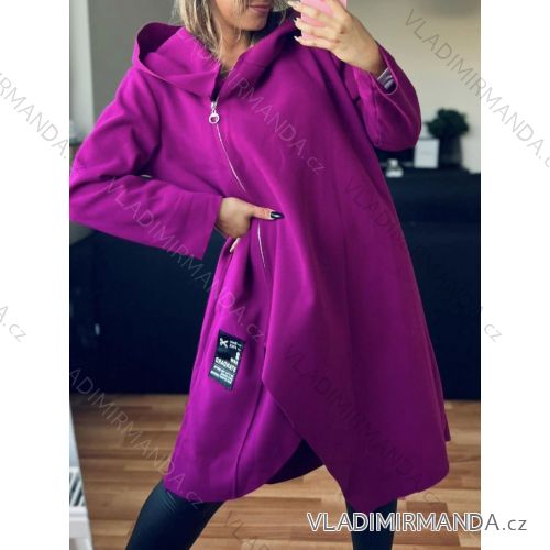 Mikina/kabát na zip s kapucí dlouhý rukáv dámská nadrozměr (50/52/54 ONE SIZE) ITALSKÁ MÓDA IMD23669