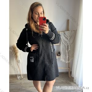 Kabát na zip s kapucí dlouhý rukáv dámská nadrozměr (2XL/3XL ONE SIZE) ITALSKÁ MÓDA IM423ANNIE/DU