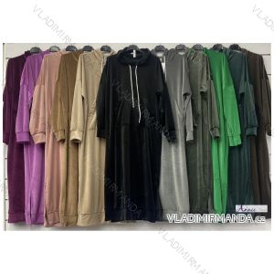 Šaty mikinové sametové s kapucí dlouhý rukáv dámské (S/M ONE SIZE) ITALSKÁ MÓDA IMWAD233680