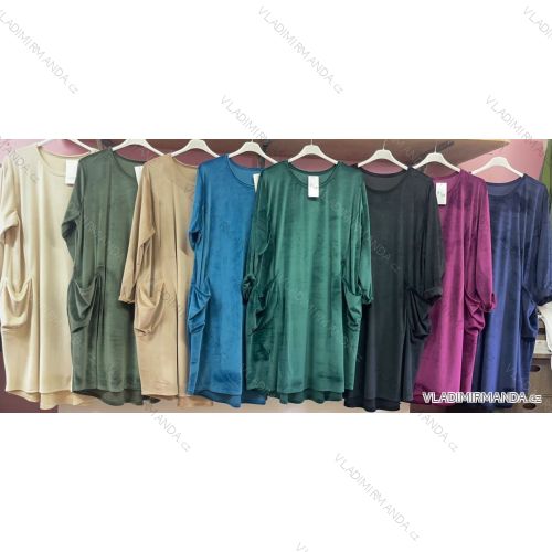 Šaty sametové dlouhý rukáv dámské nadrozměr (3XL/4XL ONE SIZE) ITALSKÁ MÓDA IMWQ233688