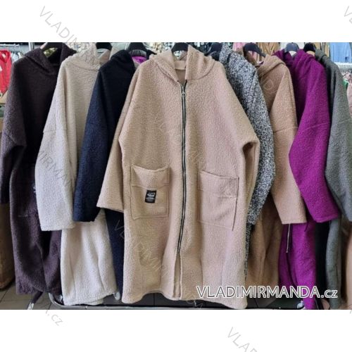 Kabát flaušový baránok s kapucňou dlhý rukáv dámsky nadrozmer (XL/2XL ONE SIZE) TALIANSKA MÓDA IMWGS233578