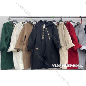 Langärmliger Damenmantel aus Fleece mit Kapuze in Übergröße (XL/2XL EINHEITSGRÖSSE) ITALIAN FASHION IMWD232744