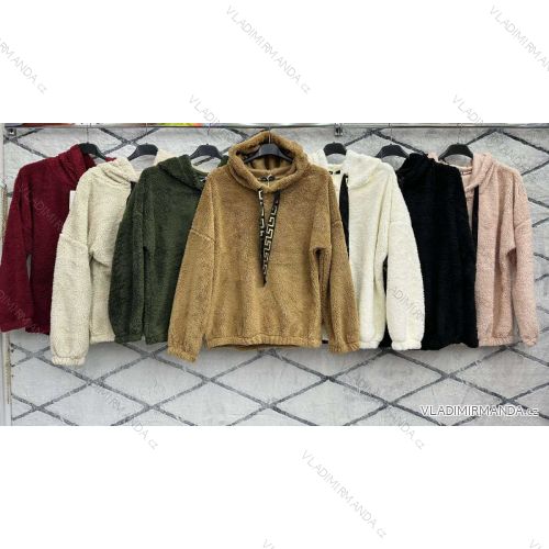 Mikina teplá s kapucí dlouhý rukáv dámská (S/M ONE SIZE) ITALSKÁ MÓDA IMWD233542