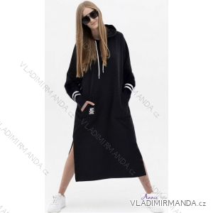 Šaty mikinové dlouhé s kapucí dlouhý rukáv dámské (S/M ONE SIZE) ITALSKÁ MÓDA IMWAD233315