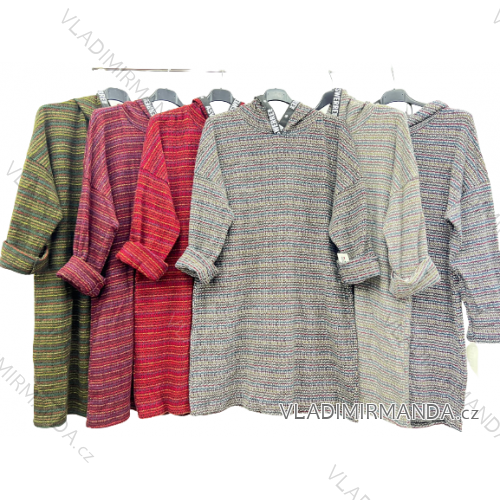 Šaty mikinové s kapucňou dlhý rukáv dámske nadrozmer (2XL/3XL ONE SIZE) TALIANSKA MÓDA IM423680
