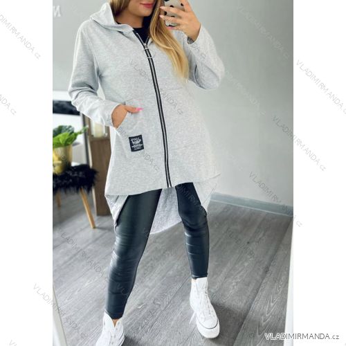 Mikina predĺžená dlhý rukáv na zips s kapucňou dámska (L/XL ONE SIZE) TALIANSKA MÓDA IMD23DENY