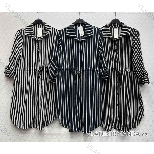Šaty košilové dlouhý rukáv dámské proužek (S/M ONE SIZE) ITALSKÁ MÓDA IMWD232605