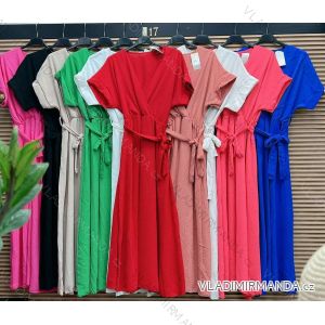 Women's Long Dress with Belt Short Sleeve (S/M ONE SIZE) ITALIAN FASHION IMWA231210