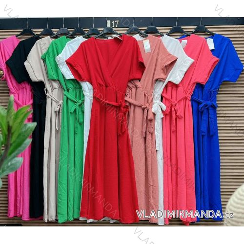 Women's Long Dress with Belt Short Sleeve (S/M ONE SIZE) ITALIAN FASHION IMWA231210