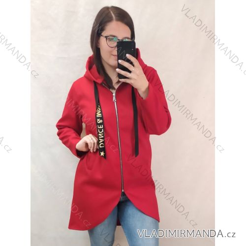 Kabát flaušový dlouhý rukáv na zip s kapucí dámský nadrozměr (XL/2XL ONE SIZE) ITALSKÁ MÓDA IMD23547