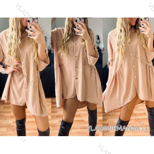 Šaty košilové oversize dlouhý rukáv dámské nadrozměr (M/L/XL/2XL ONE SIZE) ITALSKÁ MÓDA IMD20496