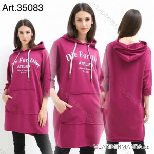 Šaty mikinové s kapucí dlouhý rukáv dámské (S/M ONE SIZE) ITALSKÁ MÓDA IMPLI2335083