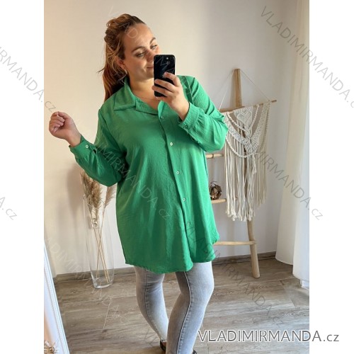 Košeľa dlhý rukáv dámska nadrozměr (3XL / 4XL ONE SIZE) TALIANSKÁ MÓDA IMWQ233259 svetlozelená 3XL / 4XL