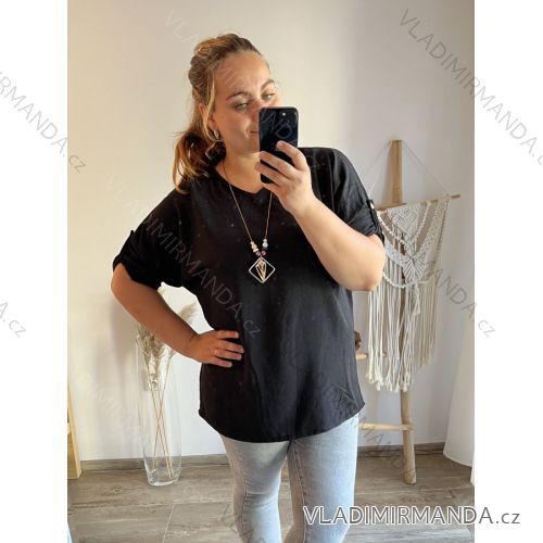 Tunika s přívěškem dlouhý rukáv dámská nadrozměr (3XL/4XL ONE SIZE) ITALSKÁ MÓDA IMWQ233255