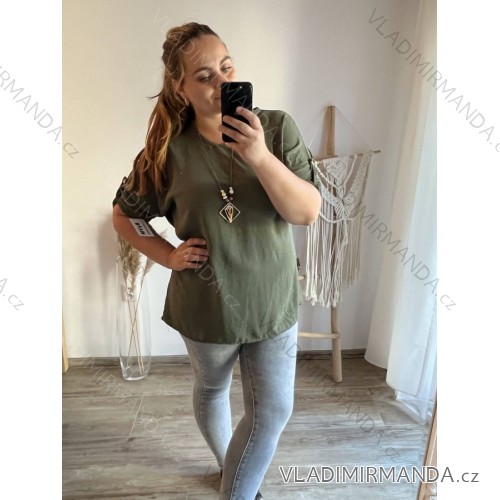 Tunic / blouse long sleeve women's oversized (3XL / 4XL ONE SIZE) ITALIAN FASHION IMWQ2191650 khaki 3xl / 4xl