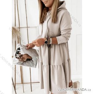 Šaty mikinové s kapucí dlouhý rukáv dámské (S/M/L ONE SIZE) ITALSKÁ MÓDA IMD23726