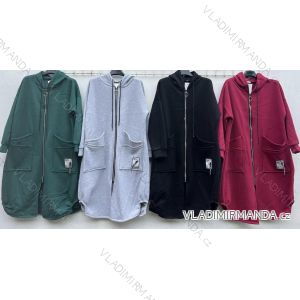Damen-Kapuzenpullover in Übergröße mit langen Ärmeln und Reißverschluss, warm, langärmlig (2XL/3XL/4XL Einheitsgröße) ITALIAN FASHION IMD23744