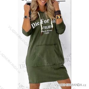 Šaty mikinové s kapucí dlouhý rukáv dámské (S/M/L ONE SIZE) ITALSKÁ MÓDA IMD23745