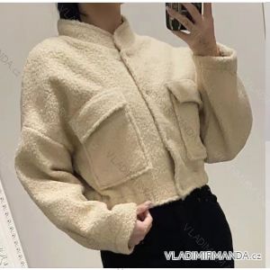 Kabátek beránek dlouhý rukáv dámský (S/M ONE SIZE) ITALSKÁ MÓDA IMWY23166