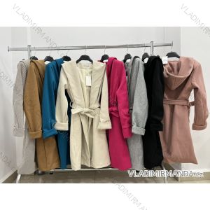 Kabát flaušový s podšívkou s kapucí dlouhý rukáv dámský (S/M ONE SIZE) ITALSKÁ MÓDA IMWK233939