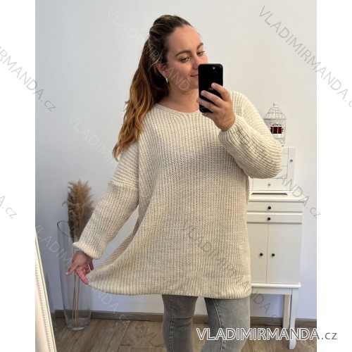 Knitted sweater thin turtleneck long sleeve women (L / XL ONE SIZE) ITALIAN FASHION IMD211110 3xl / 4xl béžová
