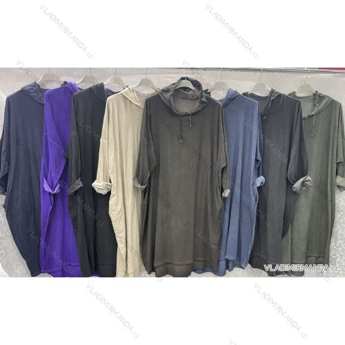 Šaty mikinové s kapucí dlouhý rukáv dámské nadrozměr (3XL/4XL ONE SIZE) ITALSKÁ MÓDA IMWQ23106