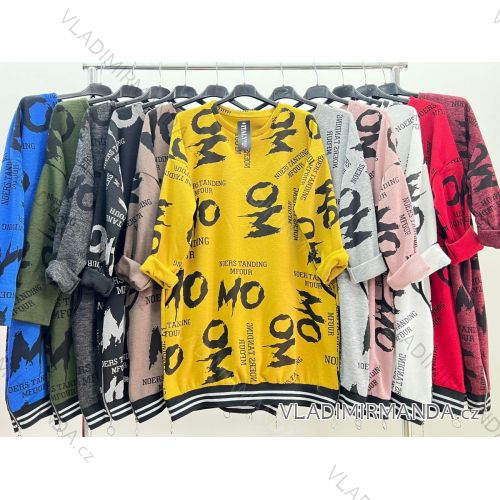Šaty mikinové dlouhý rukáv dámské nadrozměr (2XL/3XL ONE SIZE) ITALSKÁ MÓDA IM423685