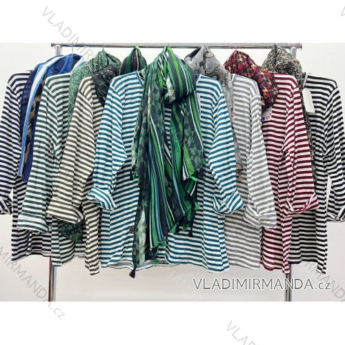 Tunika s šátkem dlouhý rukáv dámská nadrozměr (2XL/3XL/4XL ONE SIZE) ITALSKá MóDA IM423703